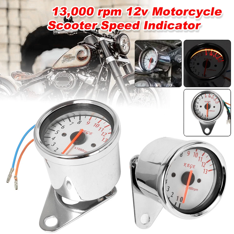 Chrome Universal Motorcycle LED White Backlit Tachometer Gauge For Suzuki Yamaha - Image 1 of 4