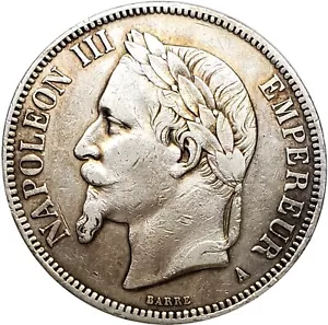 1876 A France 5 Five Francs .900 Silver Coin NAPOLEON III # 0144 - Picture 1 of 2