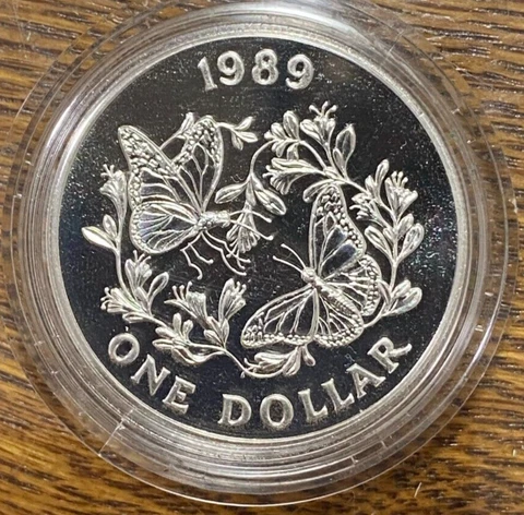 1989 Bermuda Butterfly Silver Dollar in Capsule w/COA Best Price on Ebay* CHRC Cover