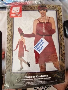 Ladies Flapper Dress - UK 10-12 - Red Flapper Fancy Dress Costume with Matching - Picture 1 of 1