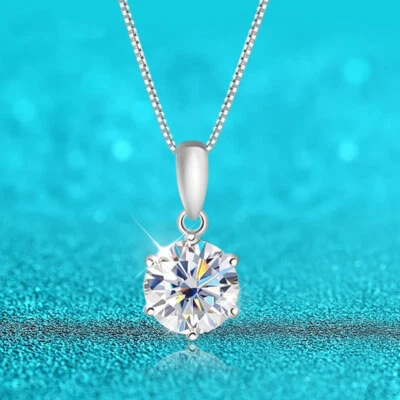 0.5-5ct D Color Round Moissanite Pendant Women's Necklace S925 Silver Box Chain - Image 1 of 4