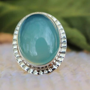 Anillo de joyería hecho a mano de plata de ley 925 con piedras preciosas naturales de calcita azul de 3 a 12 - Imagen 1 de 12