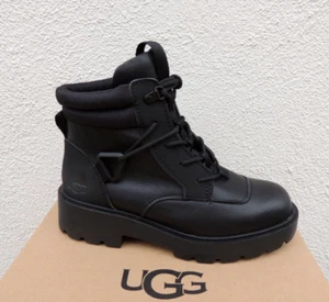 UGG BLACK TIOGA HIKER WP LEATHER MOTO ANKLE BOOTS, WOMEN US 9.5/ EUR 40.5 ~NEW - Picture 1 of 5