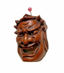 Antique Wood/Wooden Netsuke Mask Superb Quality FINE Details Fudō Myōō (Acala)! - Picture 1 of 10
