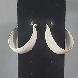"Orecchini Dangle J Hoop Ferro di Cavallo Bianco Metà Secolo Retro Modernista Boho 1,5" - Foto 1 di 9