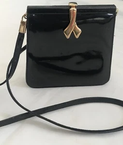 Vintage 70s Black Patent Leather Shoulder Clasp Bag - Picture 1 of 8