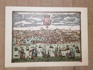 Farbansicht von Genua Jahr 1571 Mitte 17. Jahrhundert graviert Nachdruck - Bild 1 von 1
