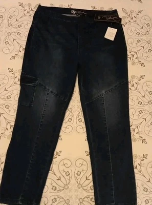 DG2 Diane Gilman Pull On Stretch Baggy Jeans Womens LG Dark Blue Denim  - Image 1 of 4