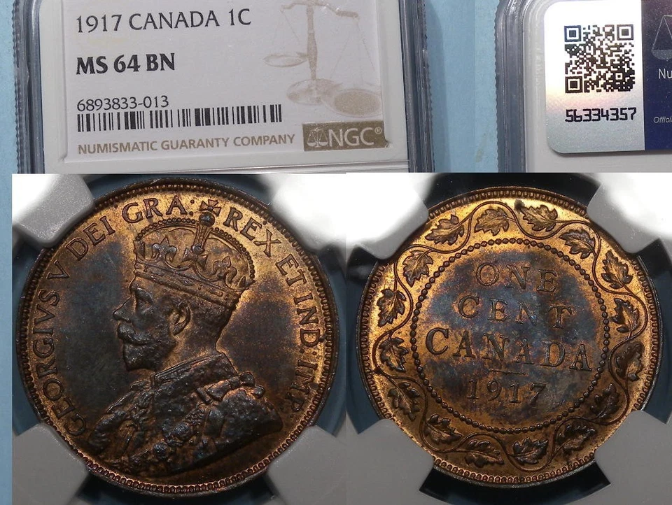1917 CANADA CENT NGC MS 64 BN CANADA AUCTION COMP $135 #AC1-12 - Image 1 of 1
