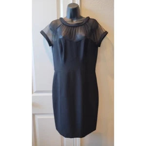 MAGGY LONDON Women Black Sheer Yoke V-Back Crepe Cocktail Dress Elegant size 12 - Picture 1 of 13