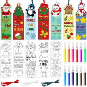 135Pcs Merry Christmas Color Your Own Bookmarks for Kids DIY Coloring Blank Book - Picture 1 of 12