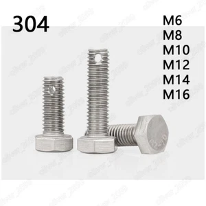 304 Stainless Steel Hexagon Bolts With Split Pin Hole on Shank M6 M8 M10 M12 M16 - Picture 1 of 5