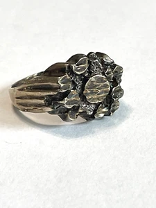 Herren Sterlingsilber Nugget Ring Vintage Diamantschliff goldfarben Korea Größe 10 - Bild 1 von 13