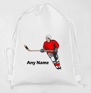 Personalised Ice Hockey Print WHITE Kids Childs School Sport Gym PE Bag - Picture 1 of 5