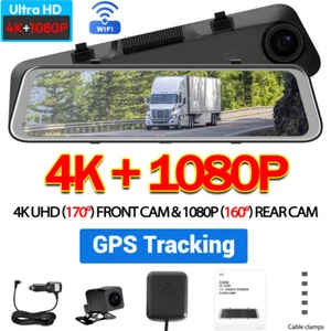 4K Dash Cam 12" 2 Lens Car Video Recorder Camera Rear View Mirror WIFI APP GPS - Picture 1 of 10