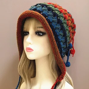Beanie Hat Women's Winter Crochet Pom Pom - Warm Earflap Tassel Knit Boho Style - Picture 1 of 15