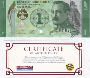 GUATEMALA 1 (one) Quetzal Banknote Uncirculated 2024 COA MONEY CURRENCY - Picture 1 of 2