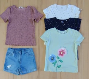 5 Teile= Denim Shorts, 4 T-Shirt, Größe 134-140, blau, grün, Baumwolle - Bild 1 von 10