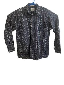 Vintage Van Heusen 417 L/S Graphic Shirt Blue Green Medium Mens - Picture 1 of 9