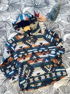 Kids Aztec Teal And Orange Hoodie Size 7/8 - Picture 1 of 1