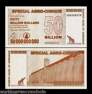 ZIMBABWE 50,000,000,000 P-63 2008 x 100 Pcs 50 Billion DOLLAR Giraffe AGRO UNC - Picture 1 of 2