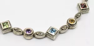 NF Ornate Sterling Silver with Multi-Gemstone Bracelet, 7 Inch - Picture 1 of 5