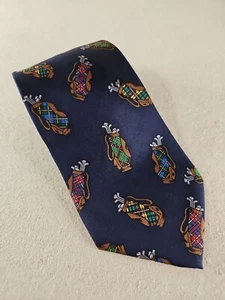 Tartan Bags Alynn Neckwear Tie Golf Clubs 100% Silk Tie USA Made Navy 56"x3.5" - Picture 1 of 7