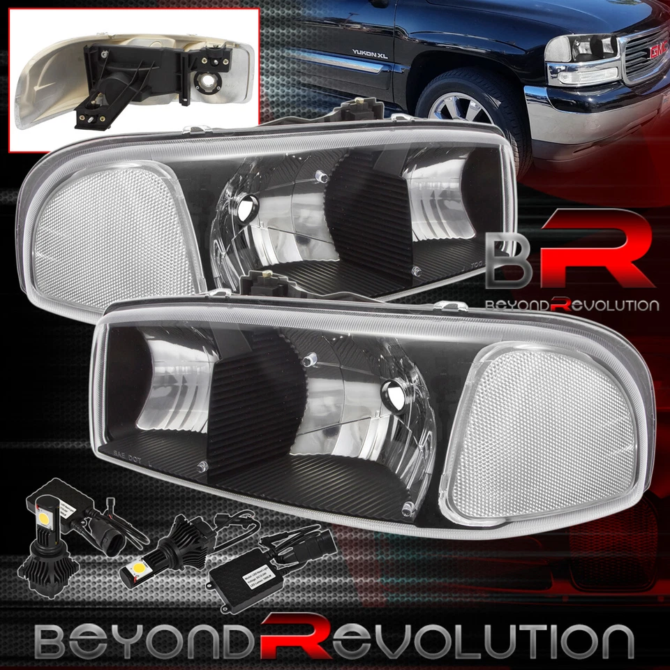 适用于 00-06 Gmc 育空黑色外壳透明信号灯 9006 LED 转换套件 — 第 1/1 张图片