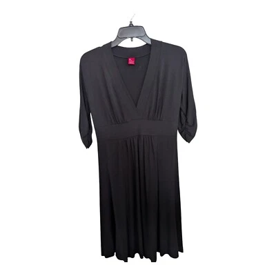 Three Dots 3 Black Jersey Dress Small Ruched Sleeve Knee Length USA - Image 1 of 4