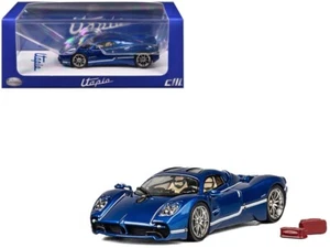 Modelo de coche fundido a presión Pagani Utopia azul metálico con rayas blancas 1/64 por modo CM - Imagen 1 de 1