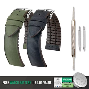 HIRSCH Arne Leather Watch Strap - Water Resistant Natural Rubber + Bonus Battery - Picture 1 of 23