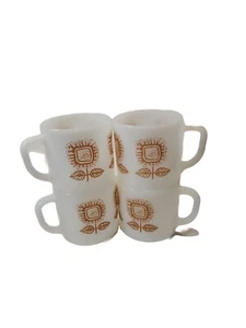 SET OF 4 VINTAGE FEDERAL GLASS SUNFLOWER MUGS - Picture 1 of 4