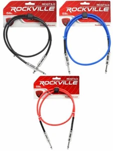 3 Rockville 3' 1/4" TS to 1/4'' TS Guitar/Instrument Cable (3 Colors) - Picture 1 of 7