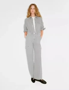 NWT Women's ZARA Gray Denim Coverall Jumpsuit Size Large L NEW - Picture 1 of 8