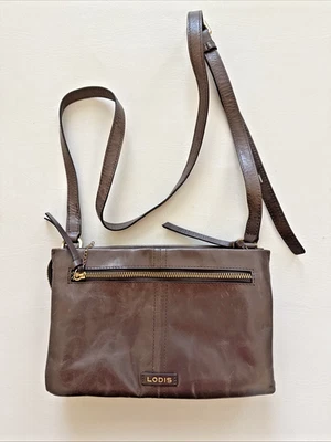 Bolsa tiracolo Lodis marrom ajustável estacas de couro com zíper bolsos macios - Imagem 1 de 4