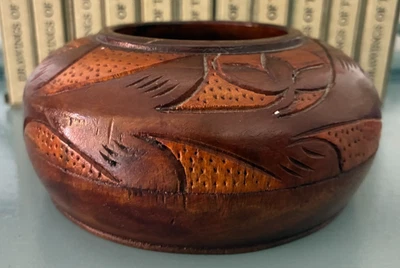 Hand-Carved Wooden Bowl 5" W X 2 1/2" T - Image 1 of 4