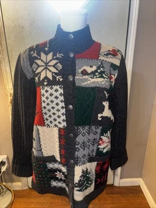 Lauren Ralph Lauren Exclusive Hand Knit Patchwork Reindeer Sweater Petite Small - Picture 1 of 22