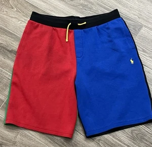 Ralph Lauren Shorts Boys XL 18/20 Blue Black Color Blocked Pony Fleece Sweats - Picture 1 of 9