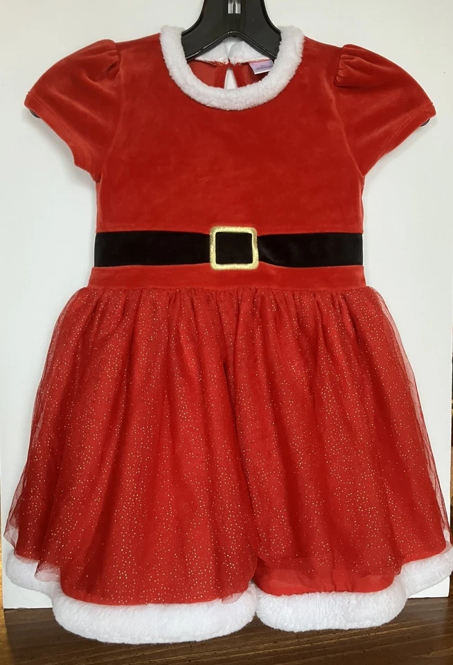 Christmas Santa Dress Girls Size 5T Red With Fluffy Trim - Image 1 of 4