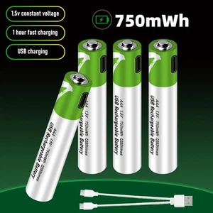 AAA Lithium Recharge Battery 1.5V Fast Charger Type C Cable Lot 750mWh 4PK - Picture 1 of 9