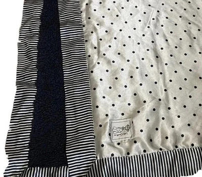 Little Giraffe Navy Blue Dot Stripe Satin Trim & Back Baby Blanket 30x36”  RARE - Image 1 of 4