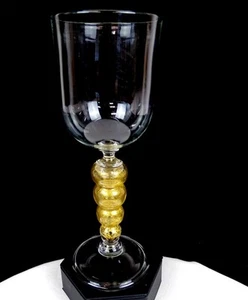 ERIC HANSEN SIGNIERT KUNSTGLAS BLATTGOLD GESTAPELTER KUGELSTIEL 8 1/2" KELCH 1995 - Bild 1 von 9