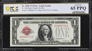 1928 $1 Legal Tender Fr. 1500 Puerto Rico PCGS Gem UNC 65 PPQ - Picture 1 of 3