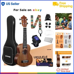Soprano Ukulele Wooden 21 Inch Beginner Kit with Gig Bag Strap Tuner Picks - Picture 1 of 11