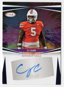 2025 Sage Autograph Blue C.J. Clark #A-CJC Rookie Miami Hurricanes Football RC - Picture 1 of 3