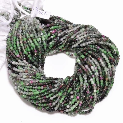Natural Rutile Ruby Zoisite Gemstone Round Faceted Beads 3mm Strand 12.5" AB394 - Image 1 of 2