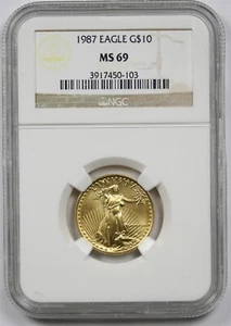 1987 Gold Eagle $10 NGC MS 69 (Quarter-Ounce) NGC 1/4 oz Fine Gold - Picture 1 of 4