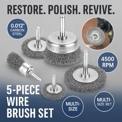 Wire Brush Set for Drill 5Pcs – Rust Paint Remover Cup Wheel Brush for Cleaning - Image 1 of 4
