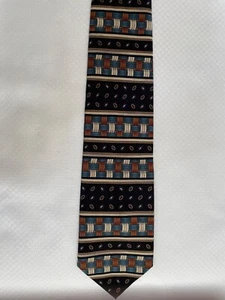 Surrey Black Blue Red Geometric Design Silk Necktie - Picture 1 of 3