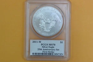 2011 W (BURNISHED) SILVER EAGLE PCGS MS70 MERCANTI SIGNED First Strike - Picture 1 of 4